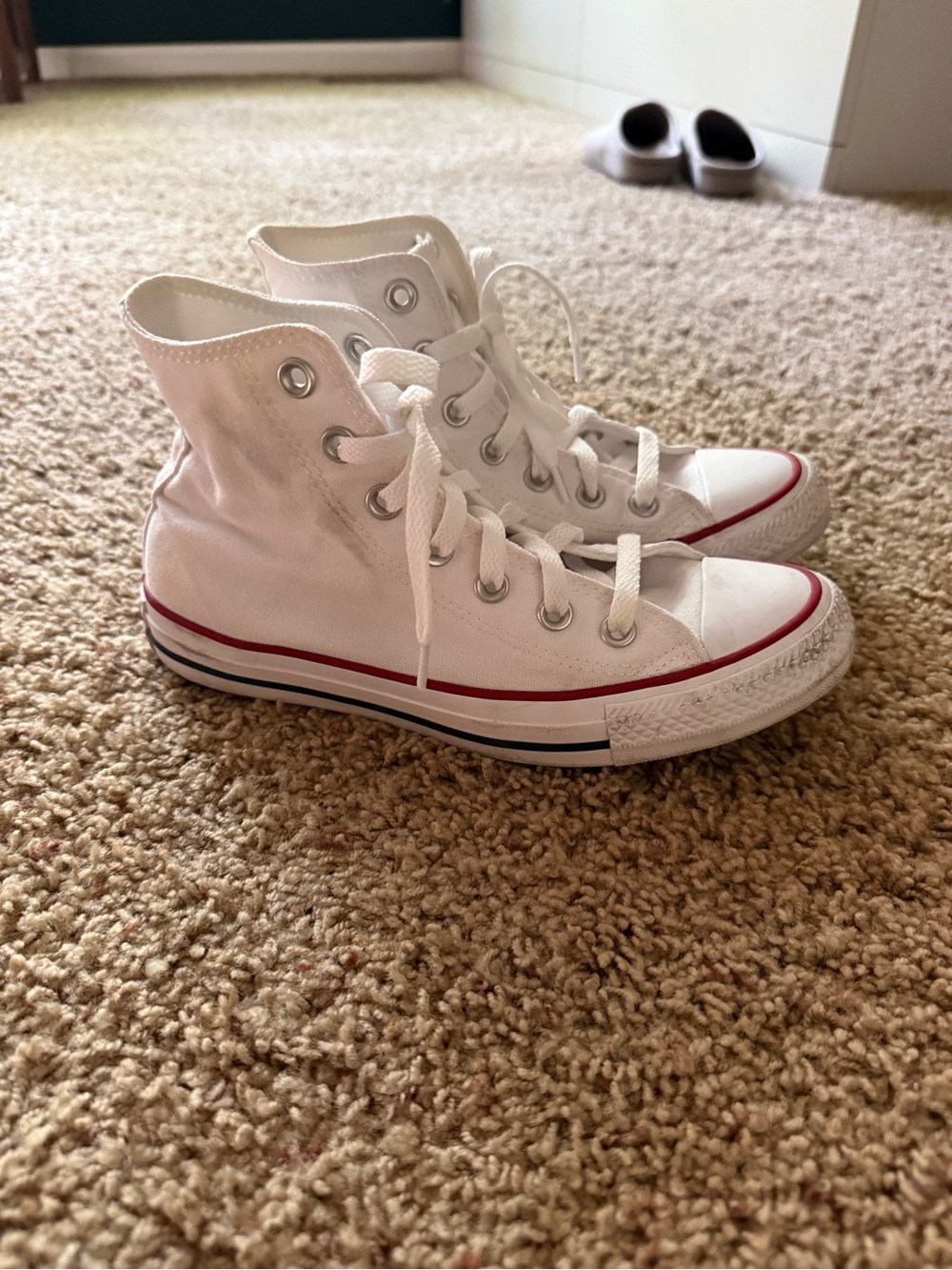 Converse White High-Top Sneakers with Red & Blue Trim